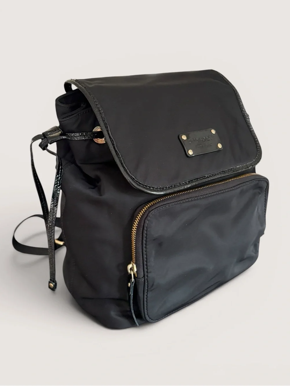 kate spade Black Nylon Small Flap Backpack with Front Pocket